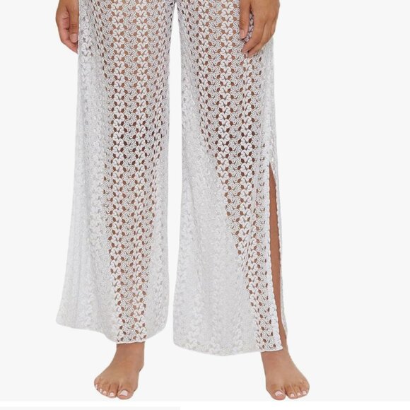 NWT BECCA • White Platinum Lace Crochet Cover Up Pant - Picture 6 of 9